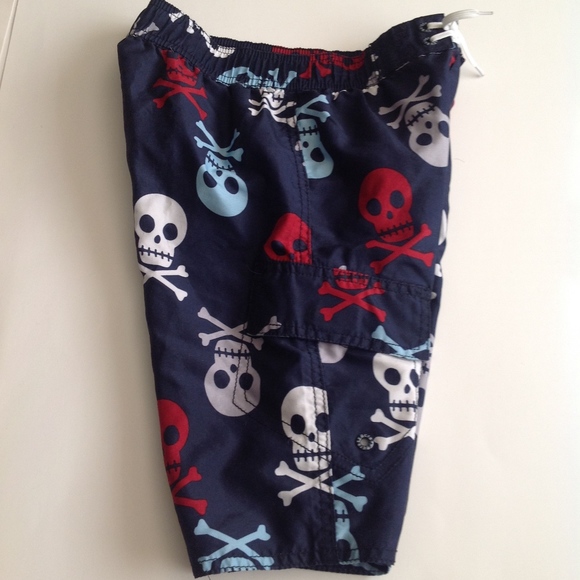 skull and crossbones swim trunks